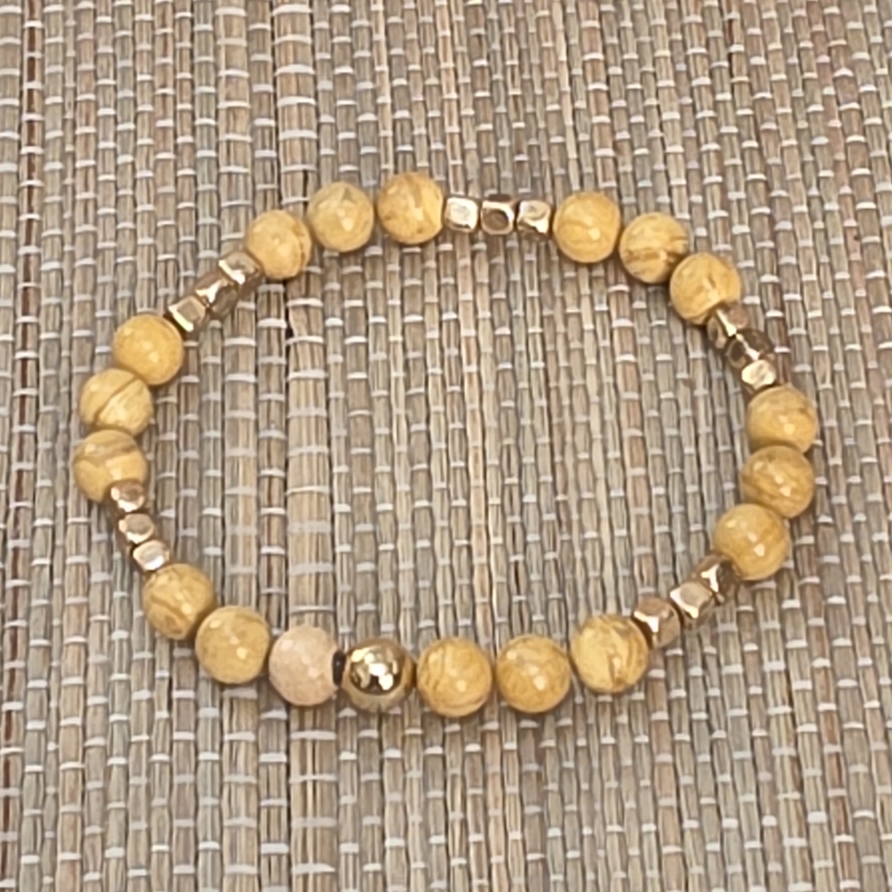 Moroccan Beaded Bracelet with Yellow Jasper Gemstones and Gold Beads